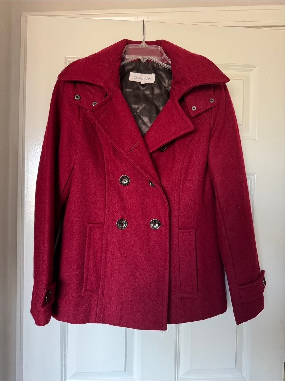 Calvin Klein Women's Burgundy Red Double-Breasted Pea Coat